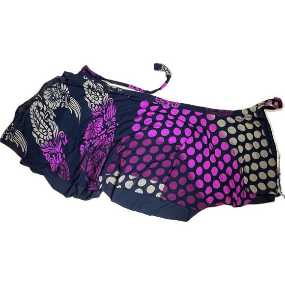 Polka Dot & Paisley Wrap Skirt Navy Purple Pink Asymmetrical Hem Festival Gypsy - Picture 2 of 4